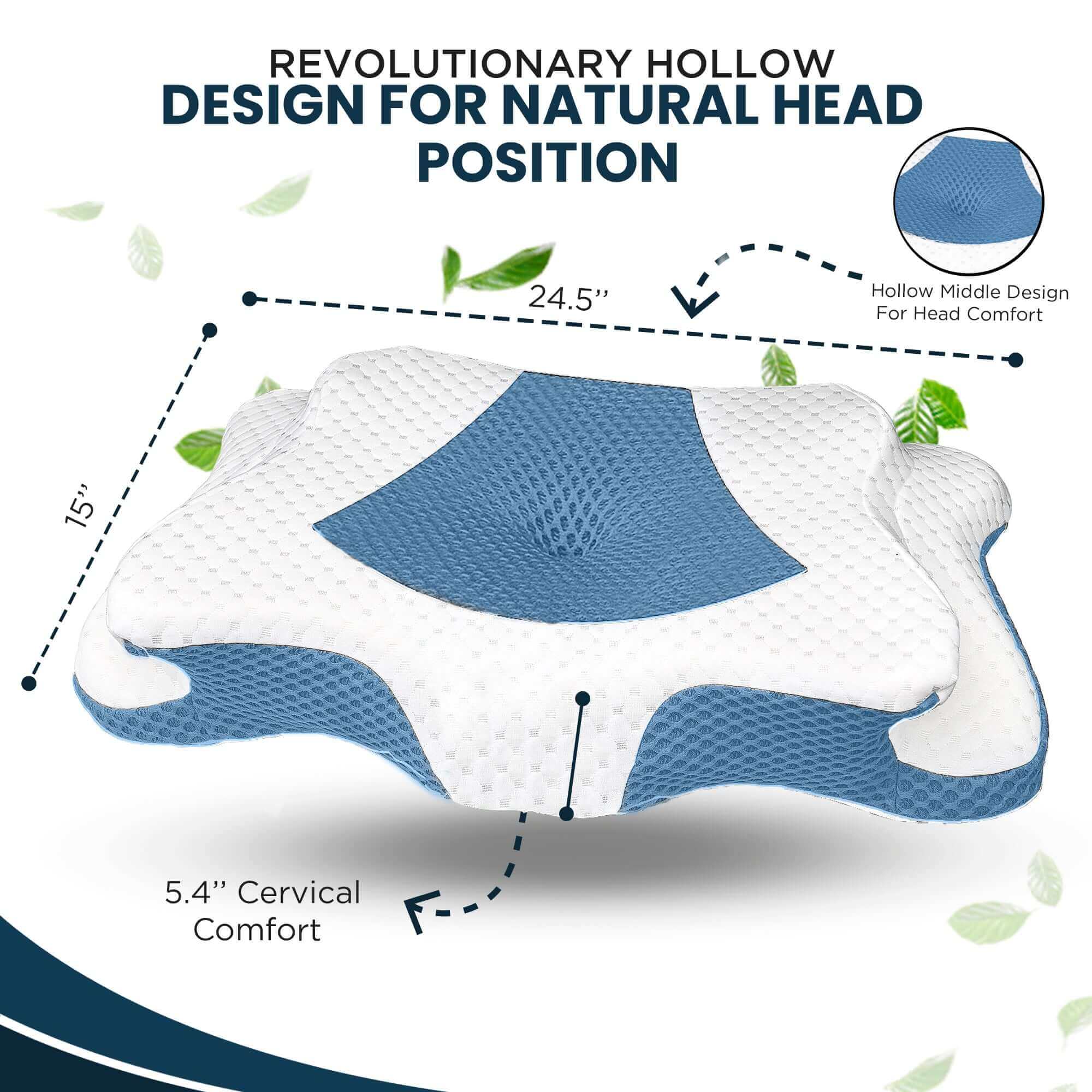 ZenBloks® Memory Foam Cervical Pillow – Queen Size (24.5" x 15" x 5.4"/4.1")