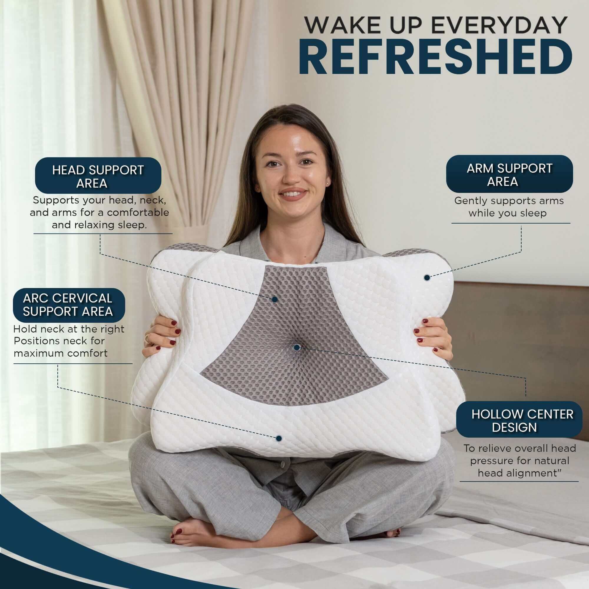 ZenBloks® Memory Foam Cervical Pillow – Queen Size (24.5" x 15" x 5.4"/4.1")