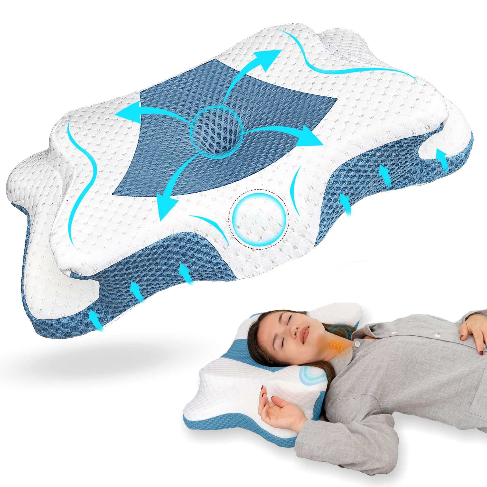 ZenBloks® Memory Foam Cervical Pillow – Queen Size (24.5" x 15" x 5.4"/4.1")