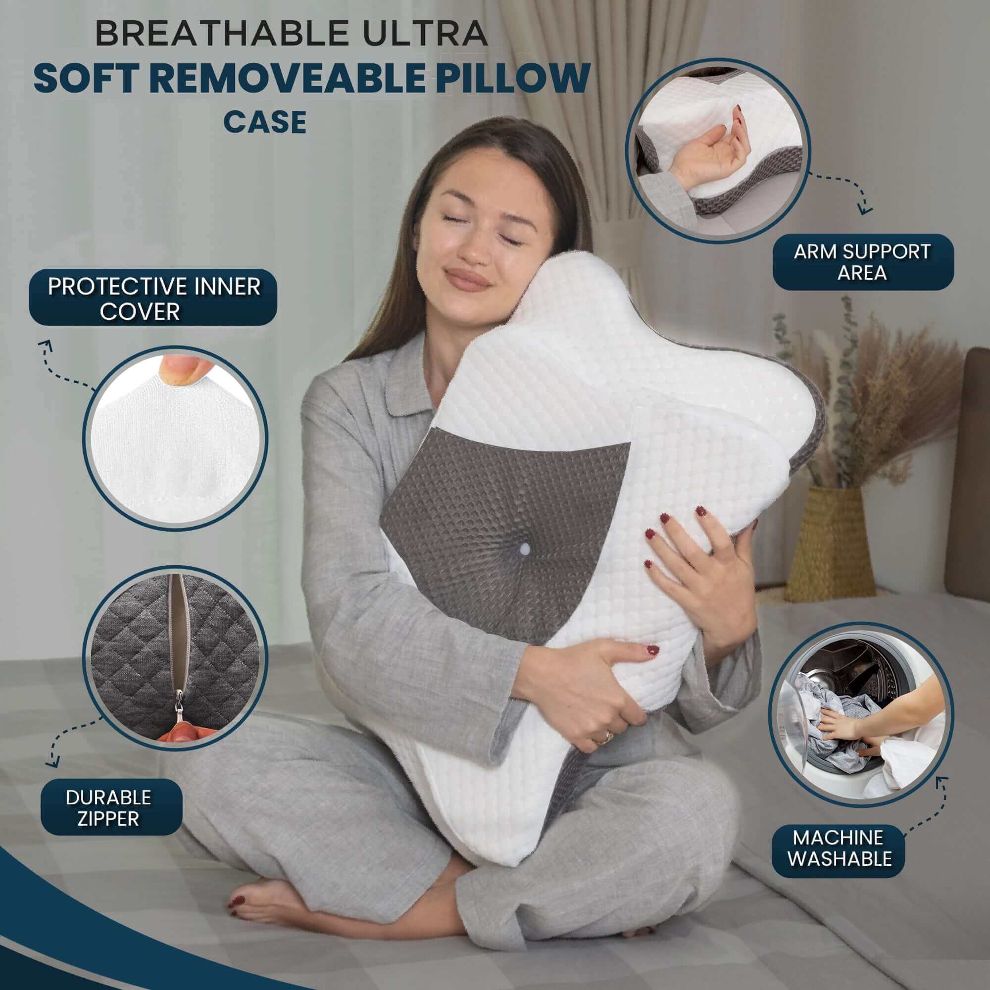 ZenBloks® Memory Foam Cervical Pillow – Queen Size (24.5" x 15" x 5.4"/4.1")