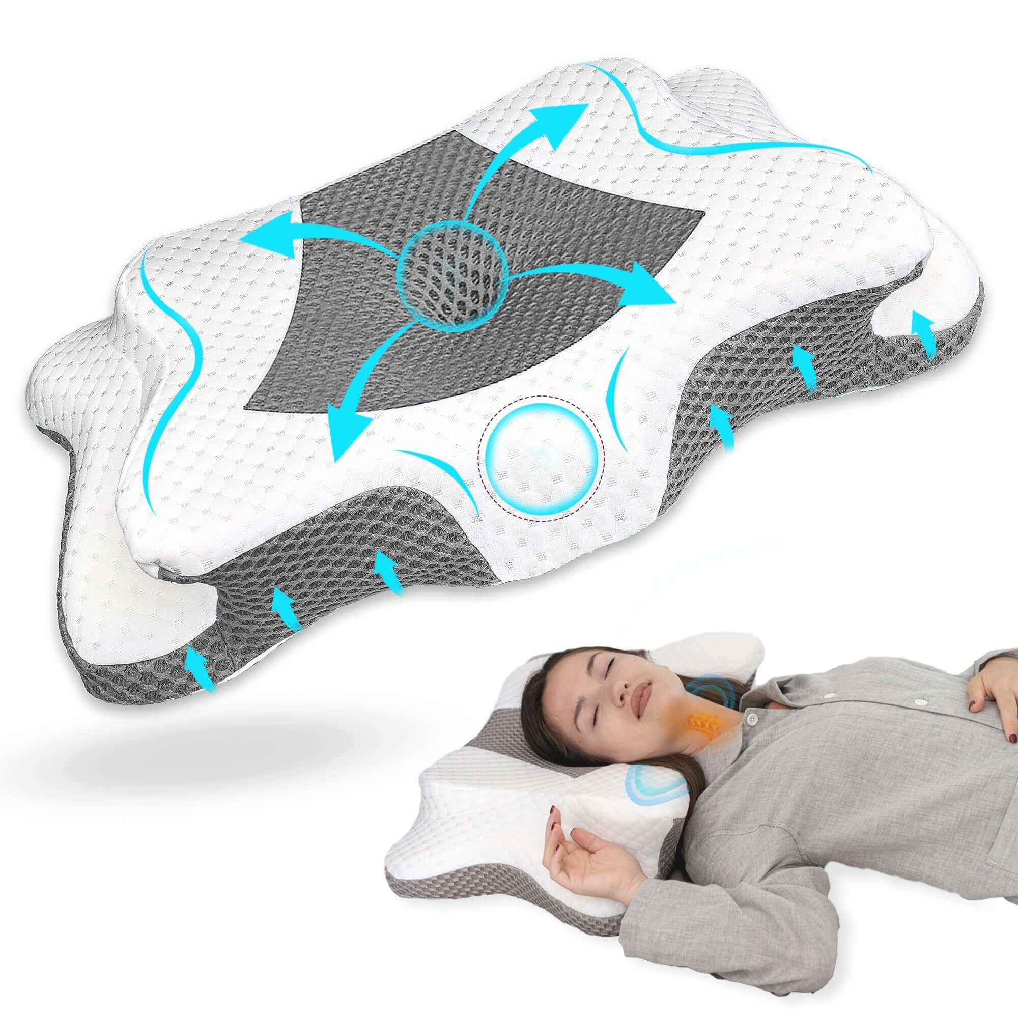 ZenBloks® Memory Foam Cervical Pillow – Queen Size (24.5" x 15" x 5.4"/4.1")