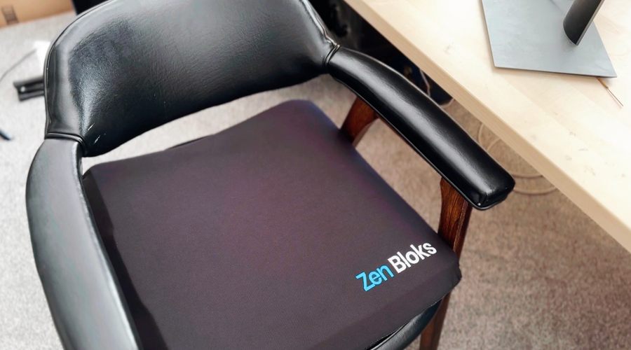 ZenBloks XL gel seat cushion on ergonomic office chair, designed for everyday seating comfort