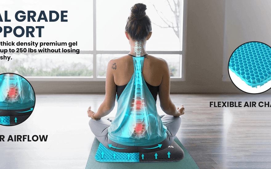 yoga setup with gel pillow showcasing ergonomic support and enhanced sitting comfort