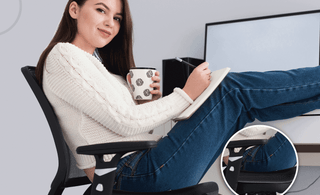 woman sitting comfortably using Zen Bloks XL gel seat cushion for gaming and office support