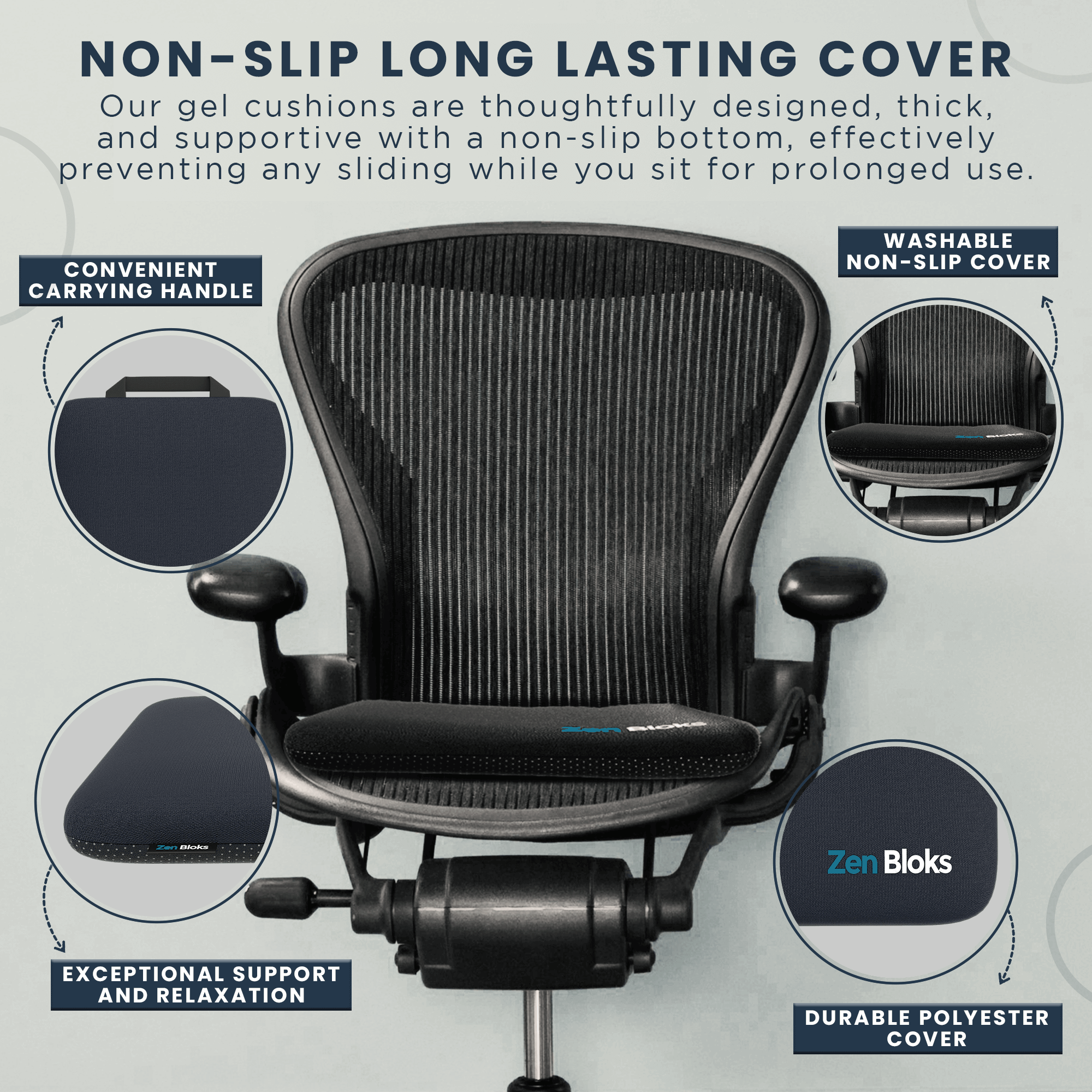 ZenBloks XL Gel Seat Cushion – Pressure Relief for Office, Car, Truck or Wheelchair, long sitting, desk, office, gaming chair