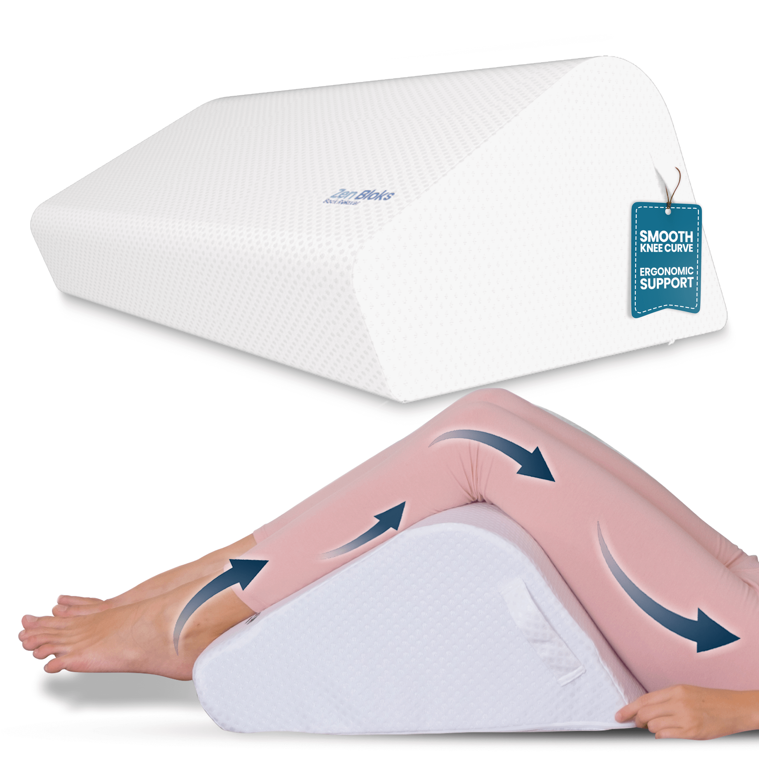 ZenBloks® Patented Leg Pillow Elevation Wedge | Knee Pillow – For Back Pain Relief Relaxation | 10” Medium (White) | Ideal for Heights 5'0"-5'7"