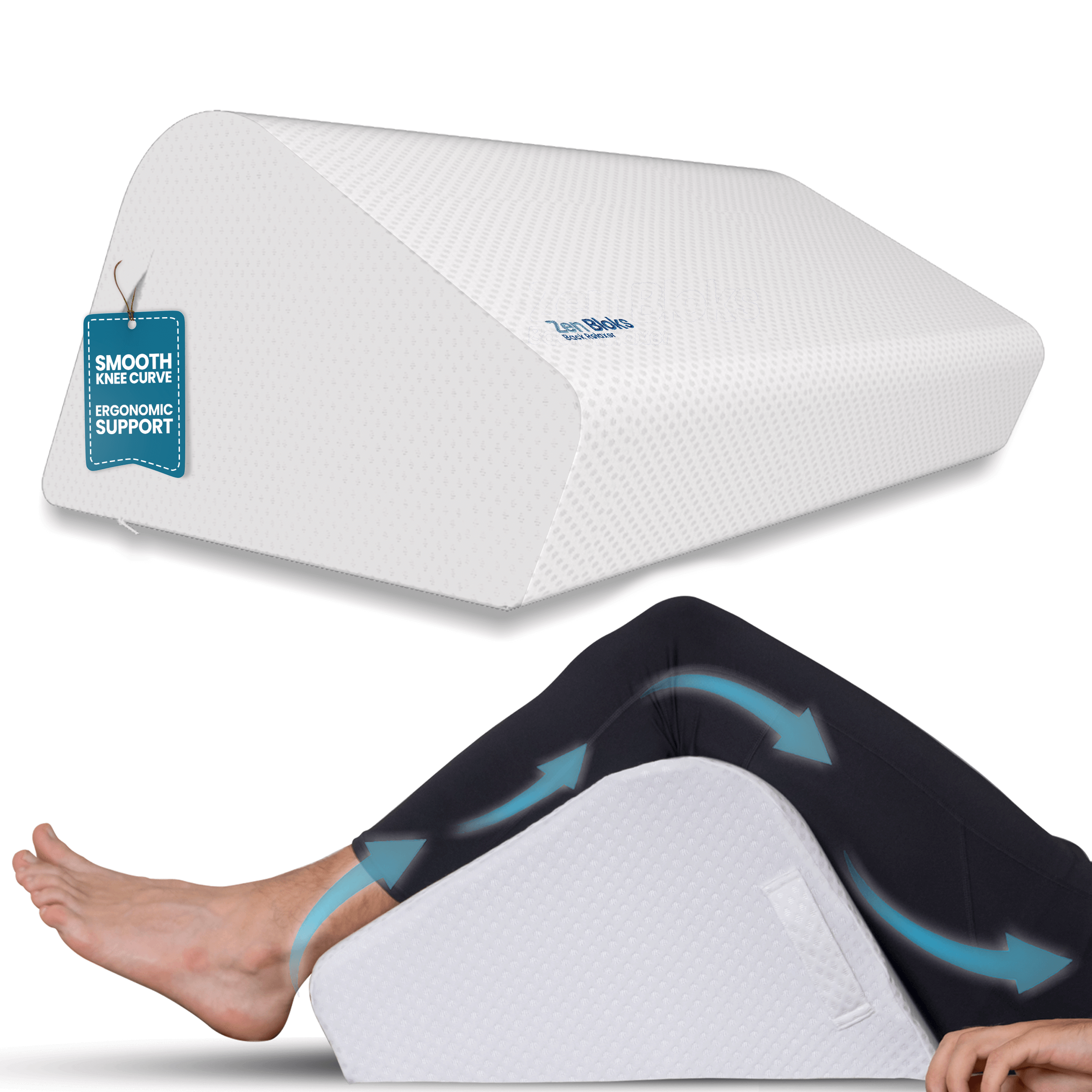 ZenBloks® Patented Leg Pillow Elevation Wedge | Knee Pillow – Back Pain Relief & Relaxation | 11” Large (White) | Best for Heights 5'8"-6'4"