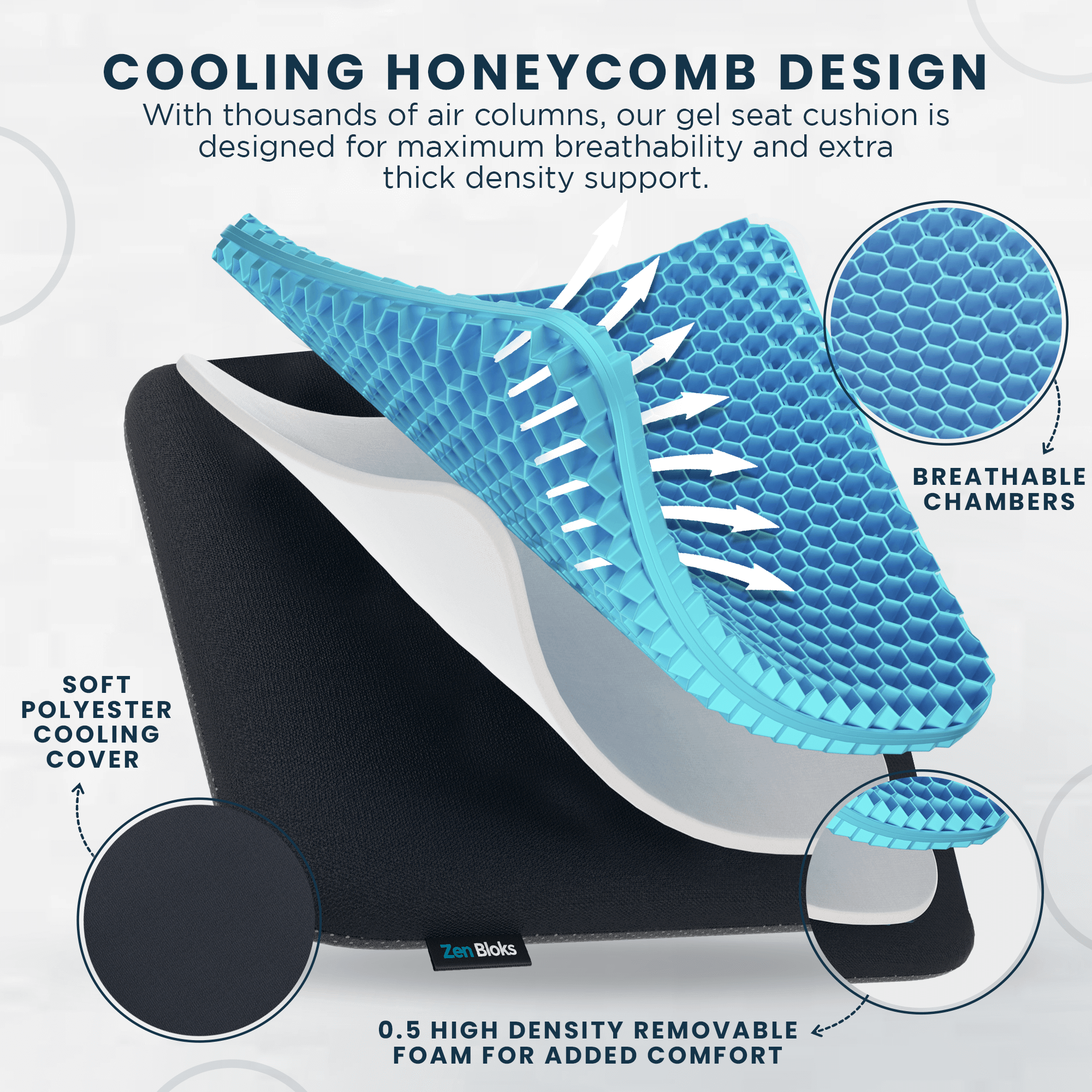 ZenBloks XL Gel Seat Cushion designed for ergonomic sitting comfort and daily office support.